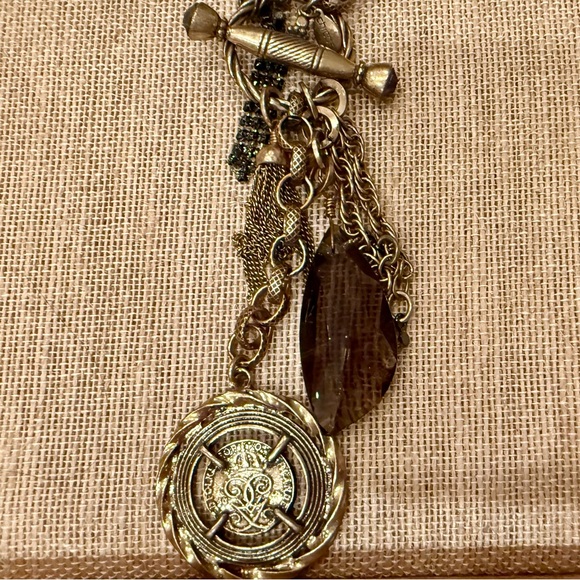 CHICO’S Toggle Necklace with Chain dangles and Topaz charm - Picture 2 of 5